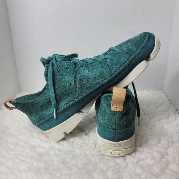 Clarks Trigenic Flex Mens Size 10.5 Teal Green Suede Vibram Soles 26117462 Good - Picture 5 of 11